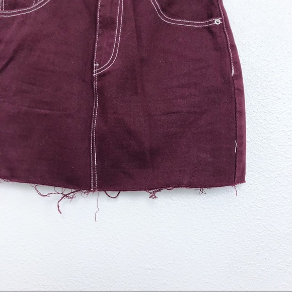 Maroon Contrast Lace Stitching Distressed Hem
Skirt - Picture 3 of 7